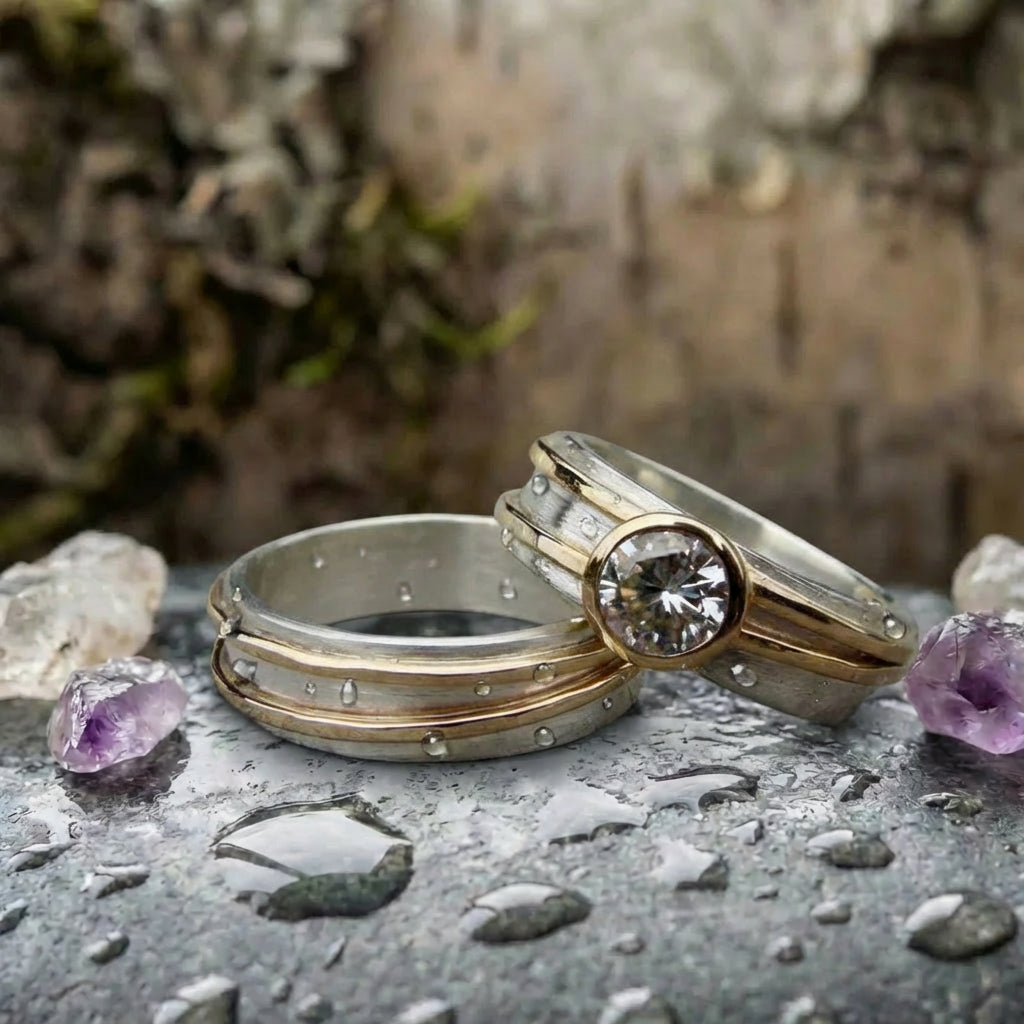 Elegant Diamond Dual Tone Ring Set