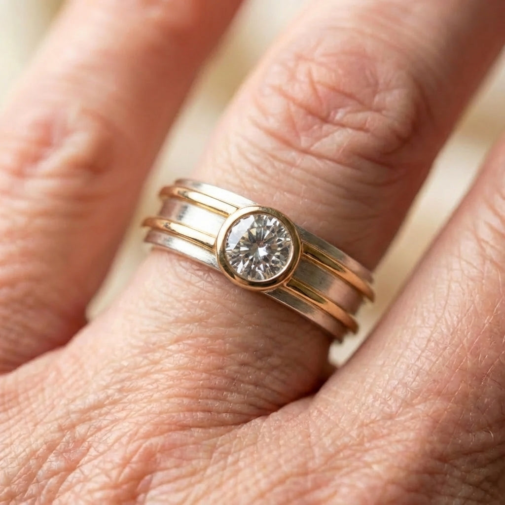 Elegant Diamond Dual Tone Ring Set