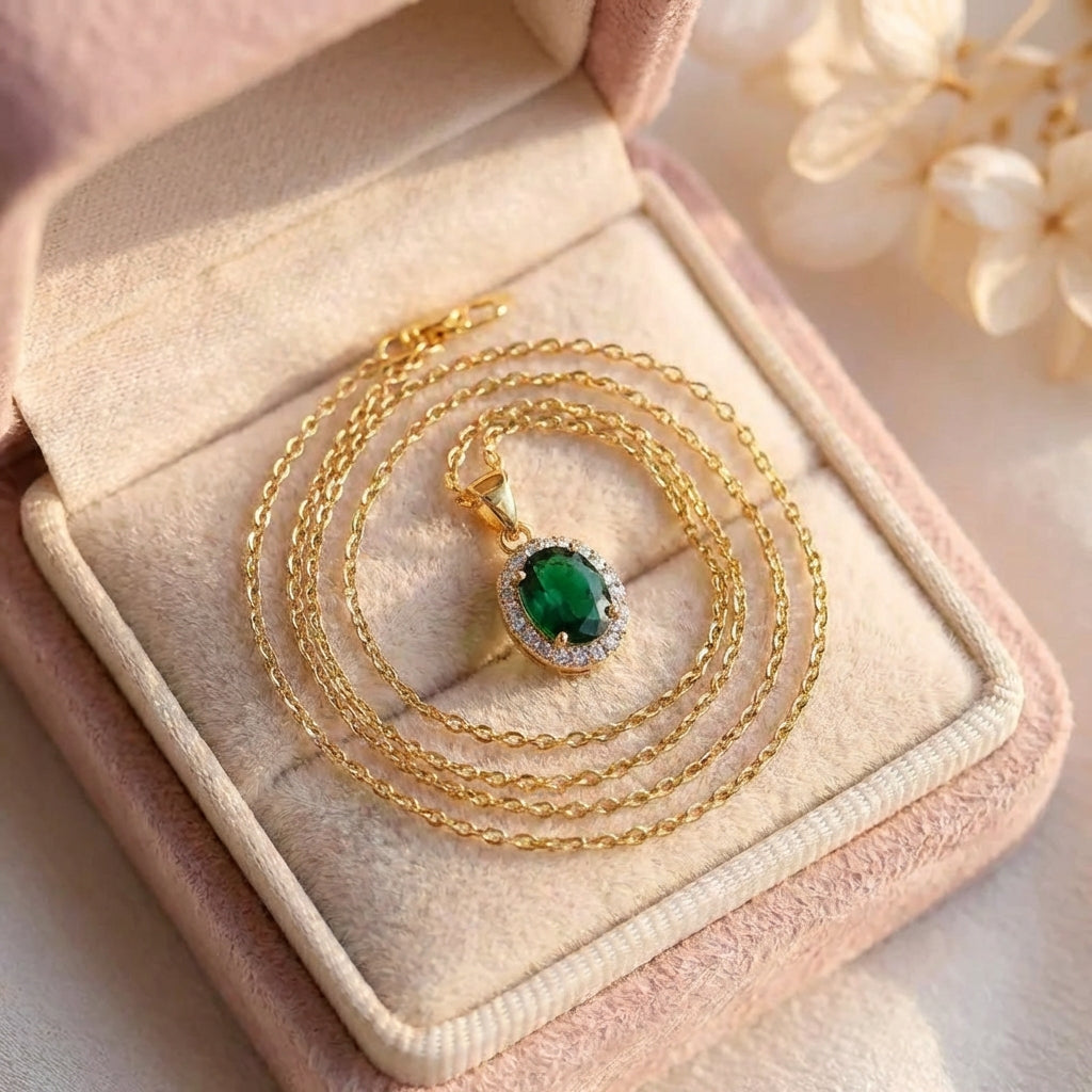 Elegant Emerald Halo Pendant