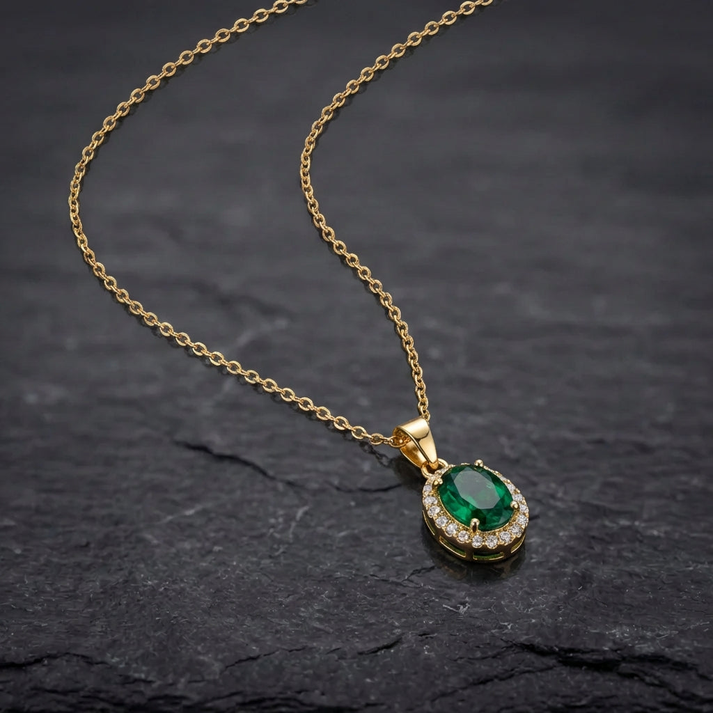 Elegant Emerald Halo Pendant