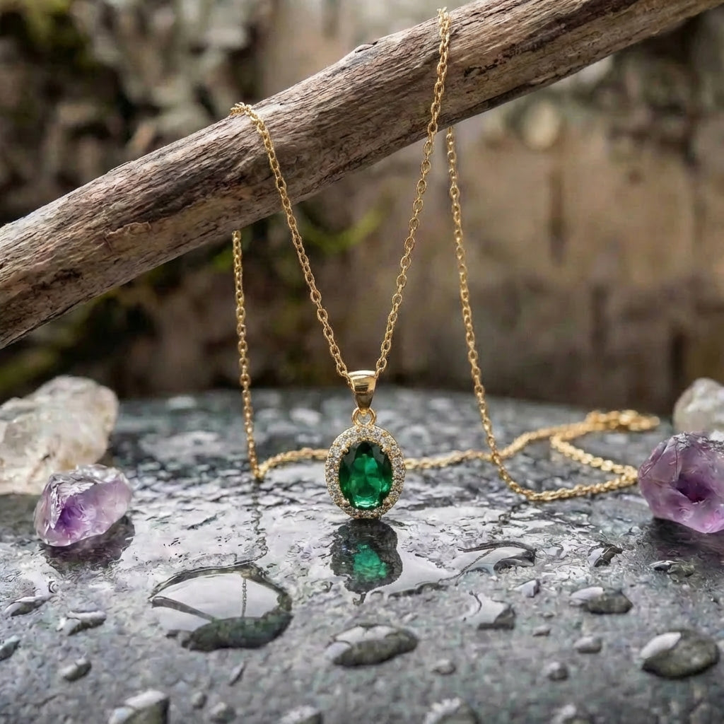 Elegant Emerald Halo Pendant