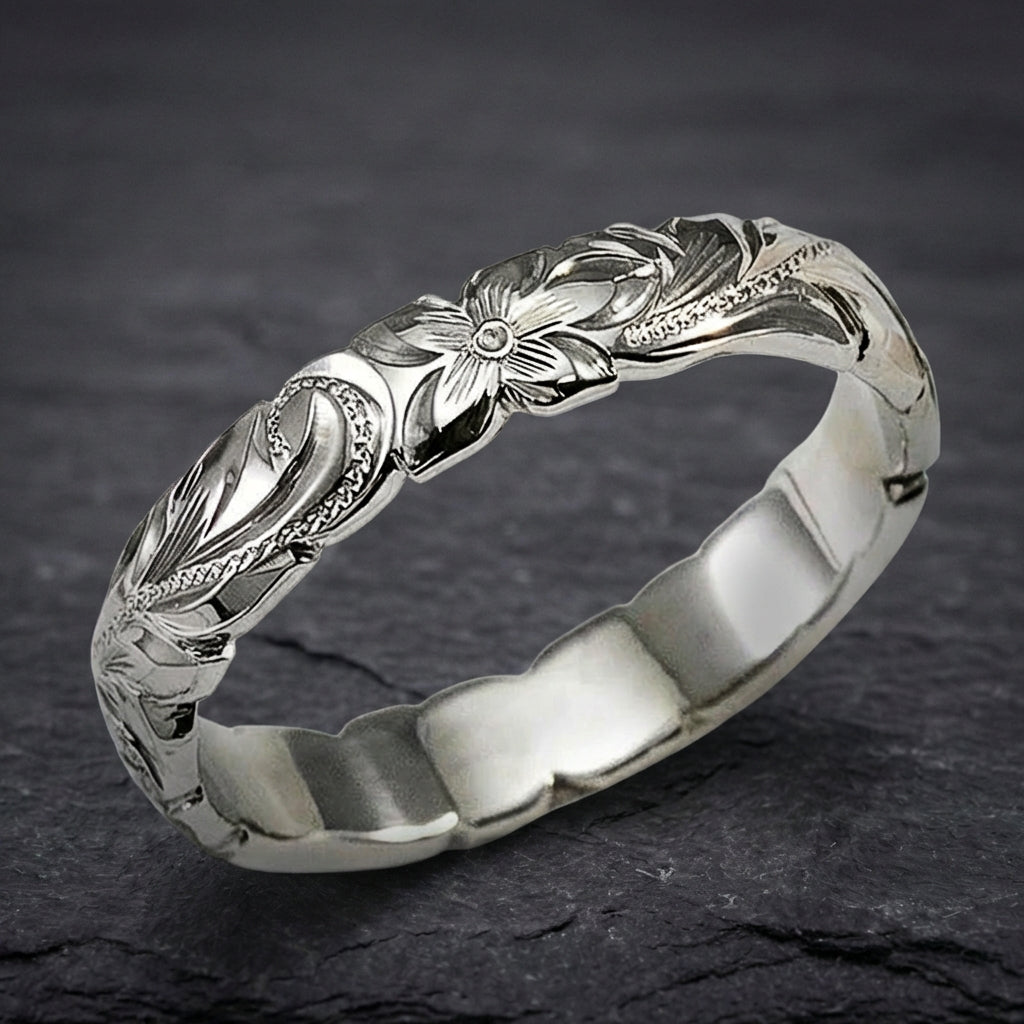 Elegant Floral Silver Ring 09093278