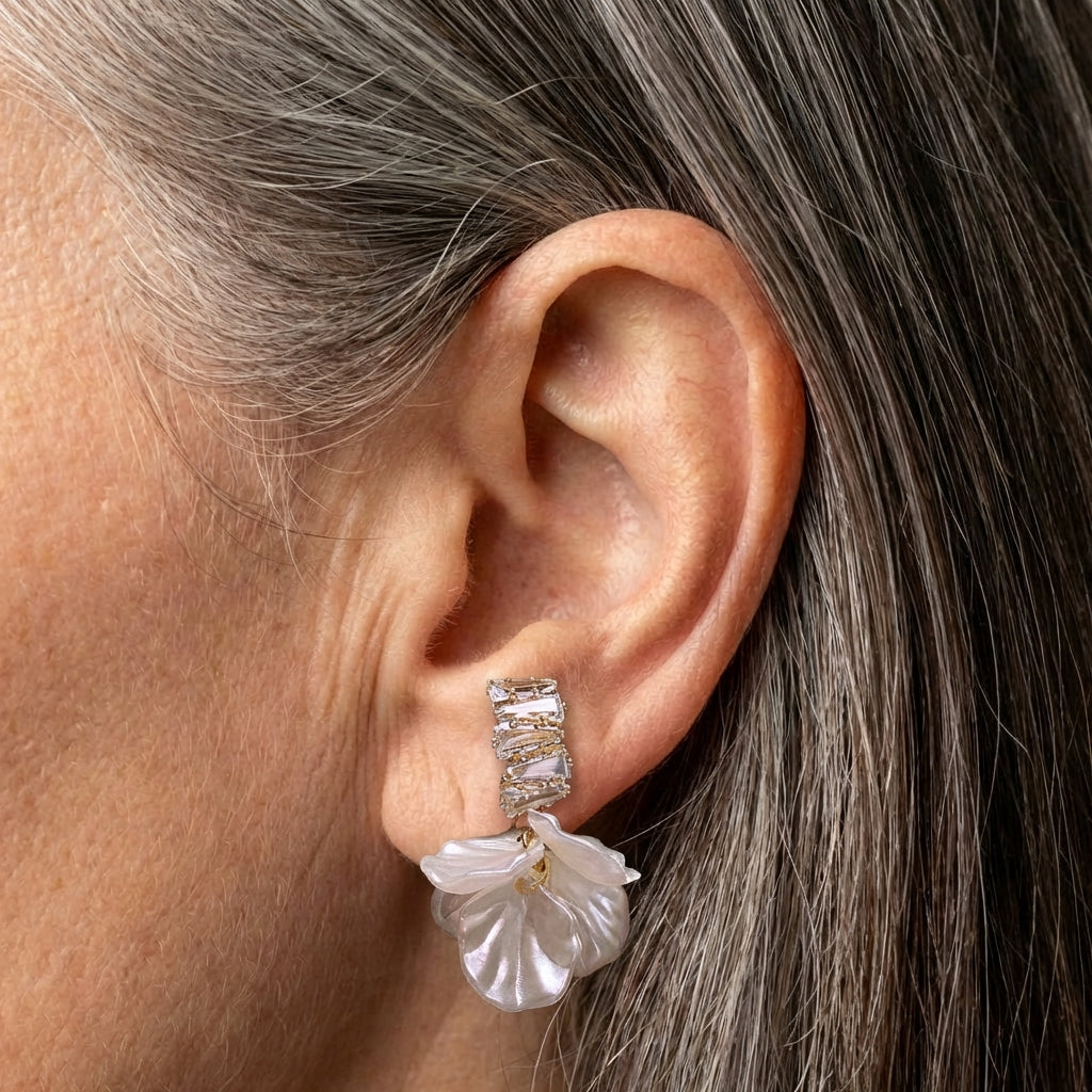Elegant Gold Petal Earrings In White