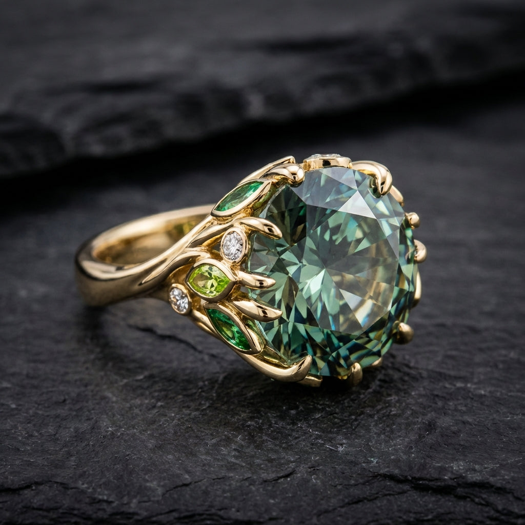 Elegant Green Leaf Crystal Ring 28328557
