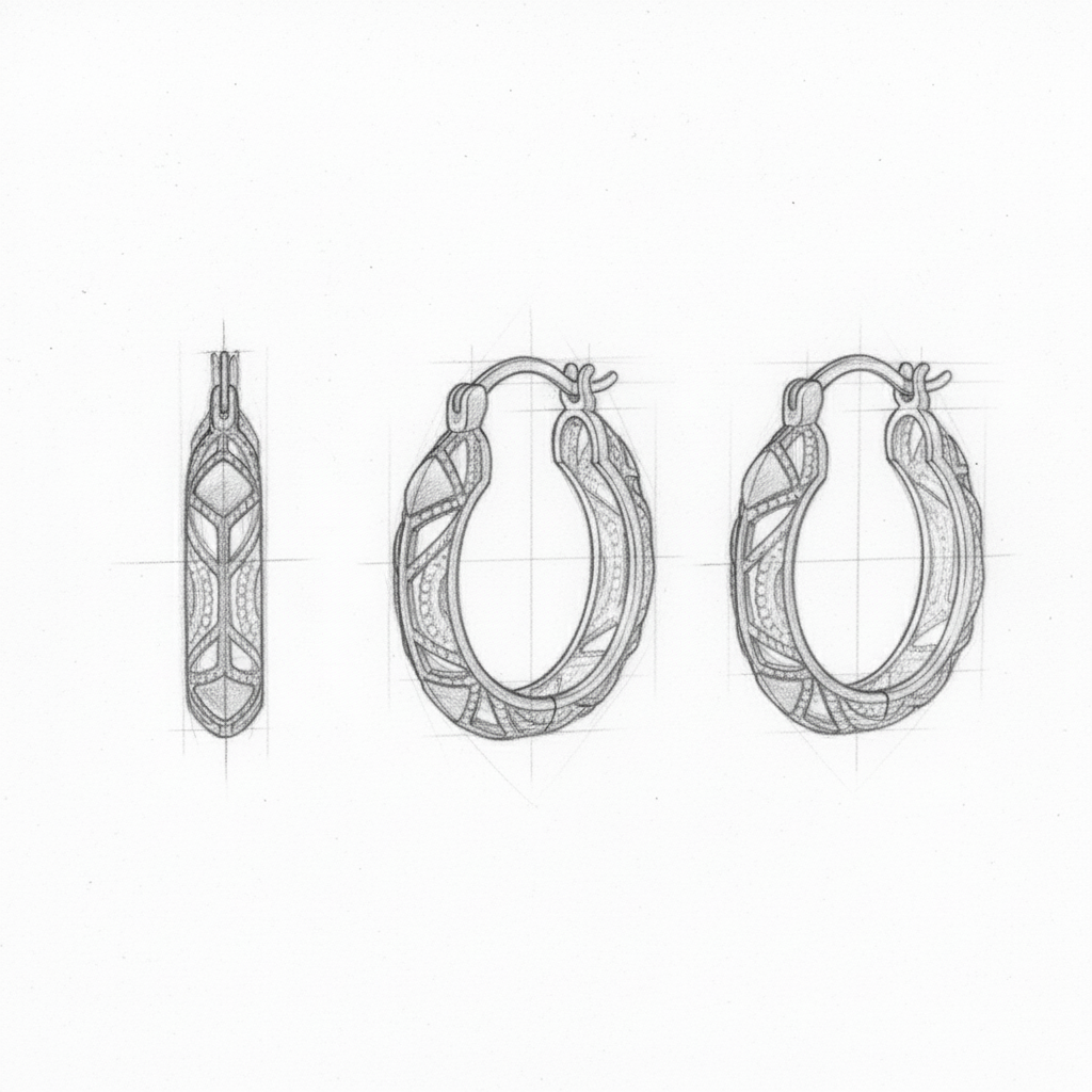 Elegant Hollow Carved Silver Hoop Earrings