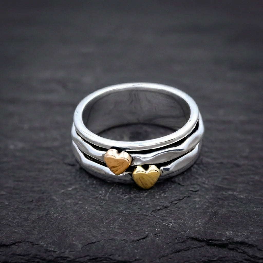 Elegant Mixed Metal Heart Band Ring