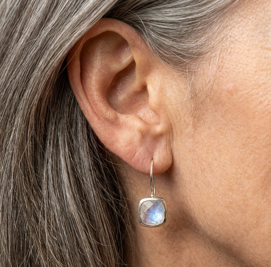 Elegant Moonstone Square Drop Earrings