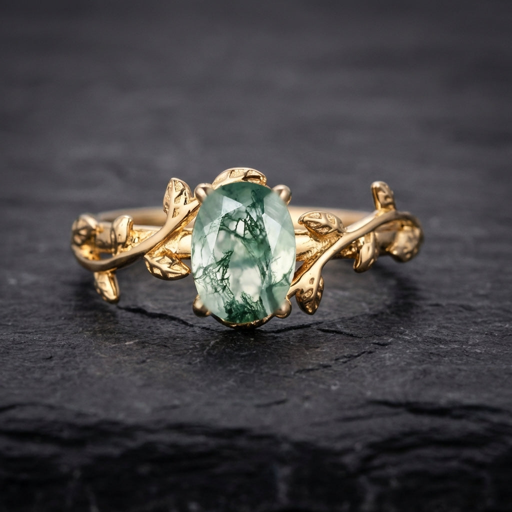 Elegant Moss Agate Ring 13964254