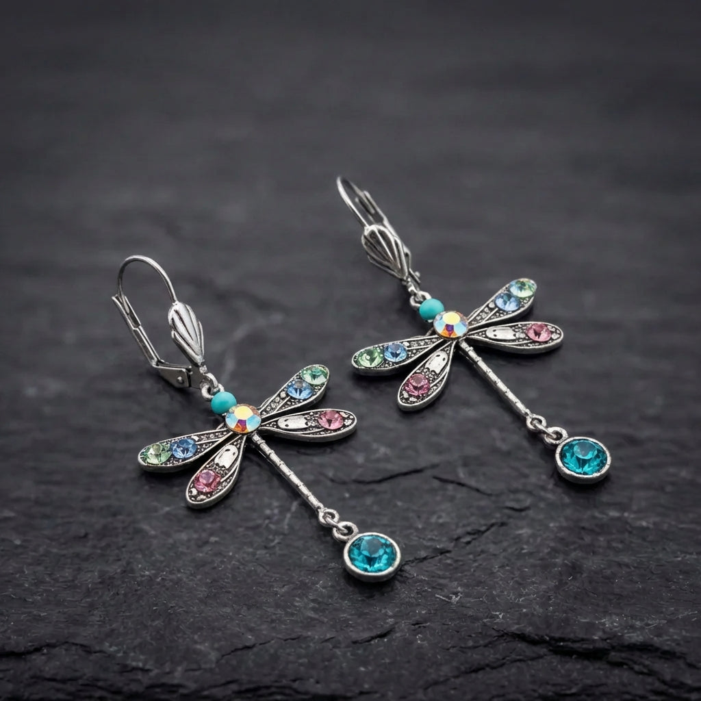 Elegant Multicolor Crystal Dragonfly Drop