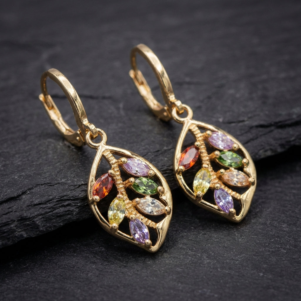 Elegant Multistone Leaf Earrings 12154806