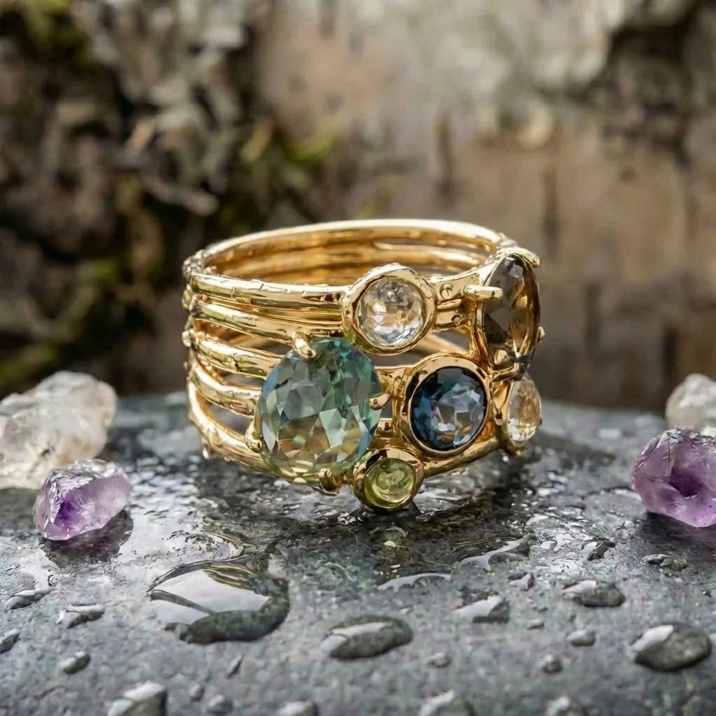 Elegant Oval & Round Cut Multi Gemstone Ring