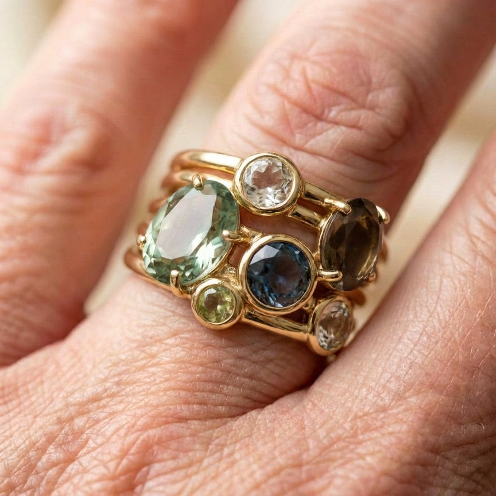 Elegant Oval & Round Cut Multi Gemstone Ring
