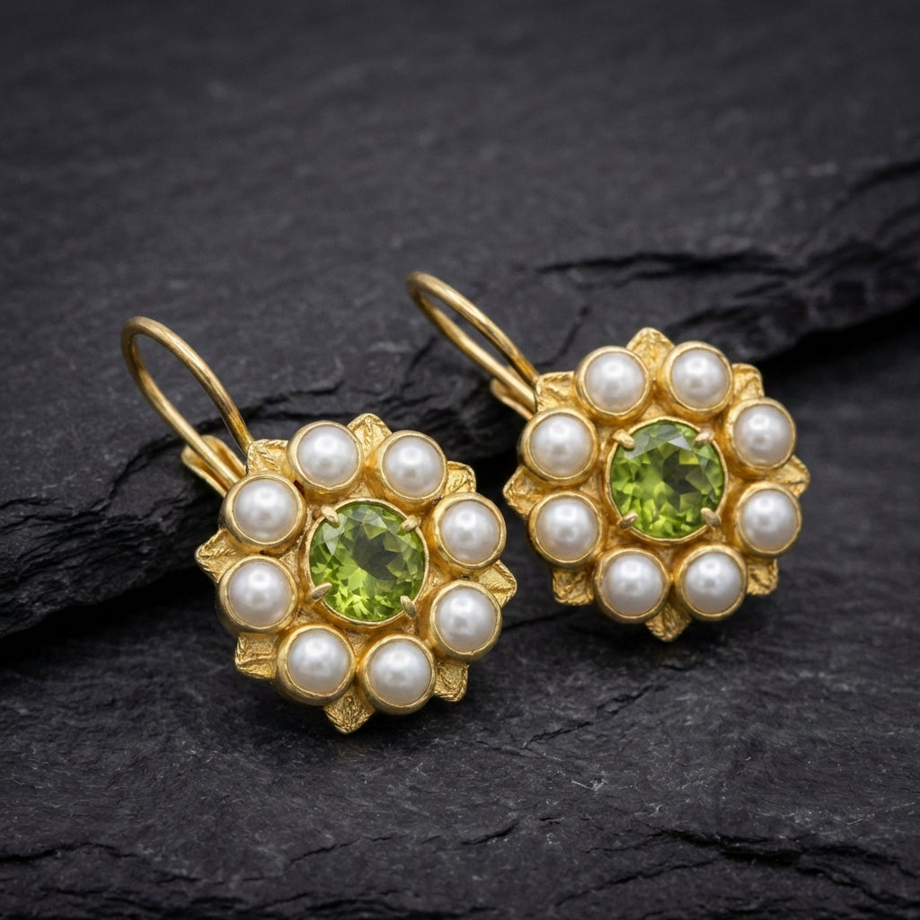 Elegant Pearl Peridot Earrings 98429194