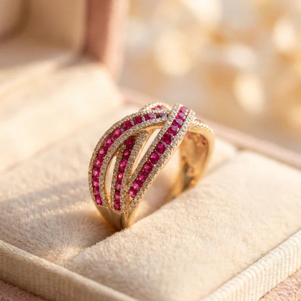 Elegant Ruby Crossover Ring
