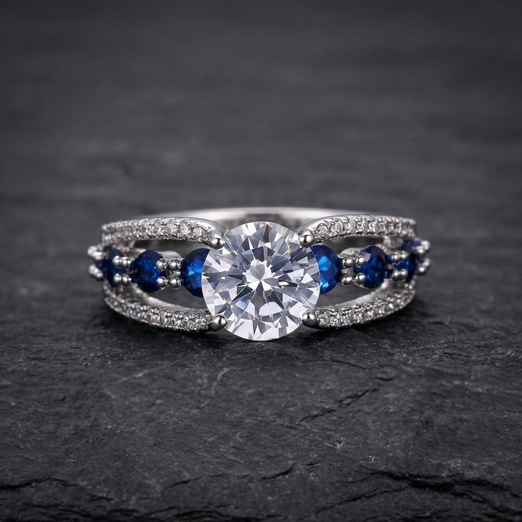 Elegant Sapphire Zircon Ring 74275978