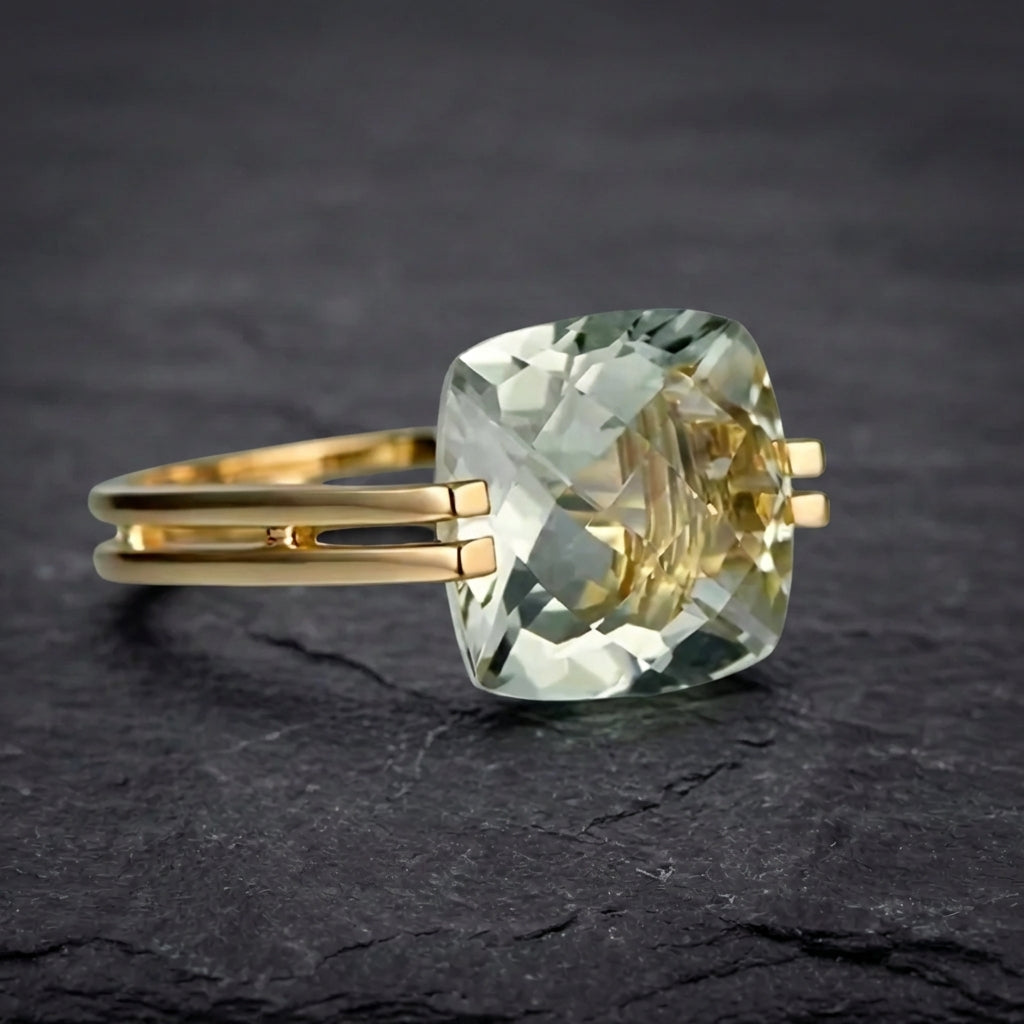 Elegant Serene Green Cushion Ring
