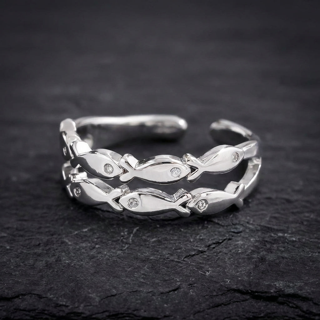 Elegant Silver Fish Ring 62954145