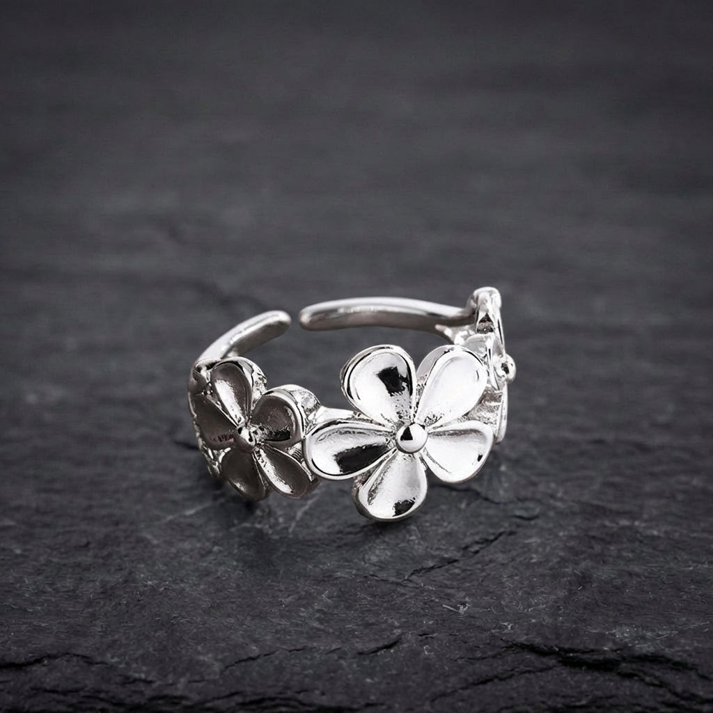 Elegant Silver Flower Ring 99611416