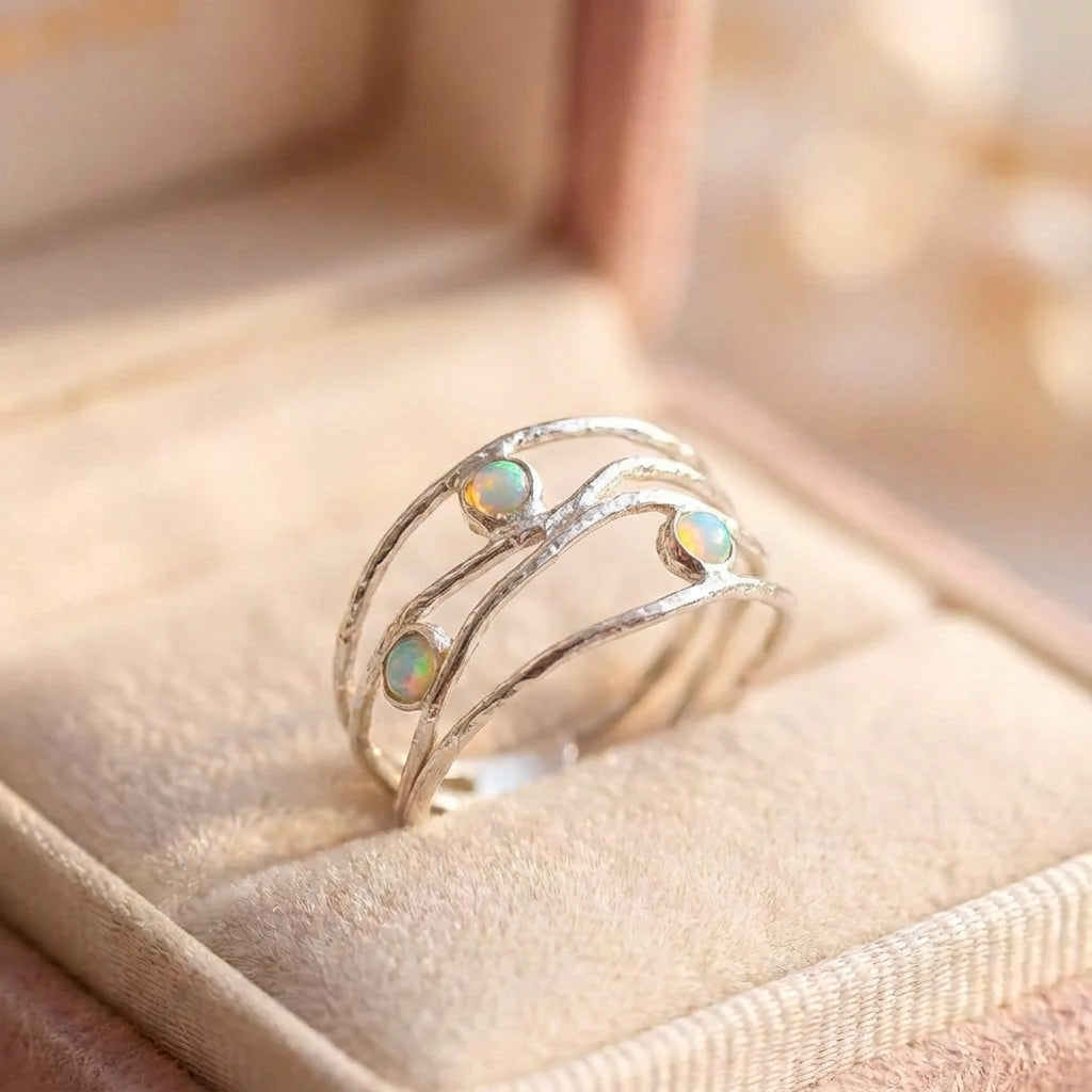 Elegant Silver Opal Vine Ring