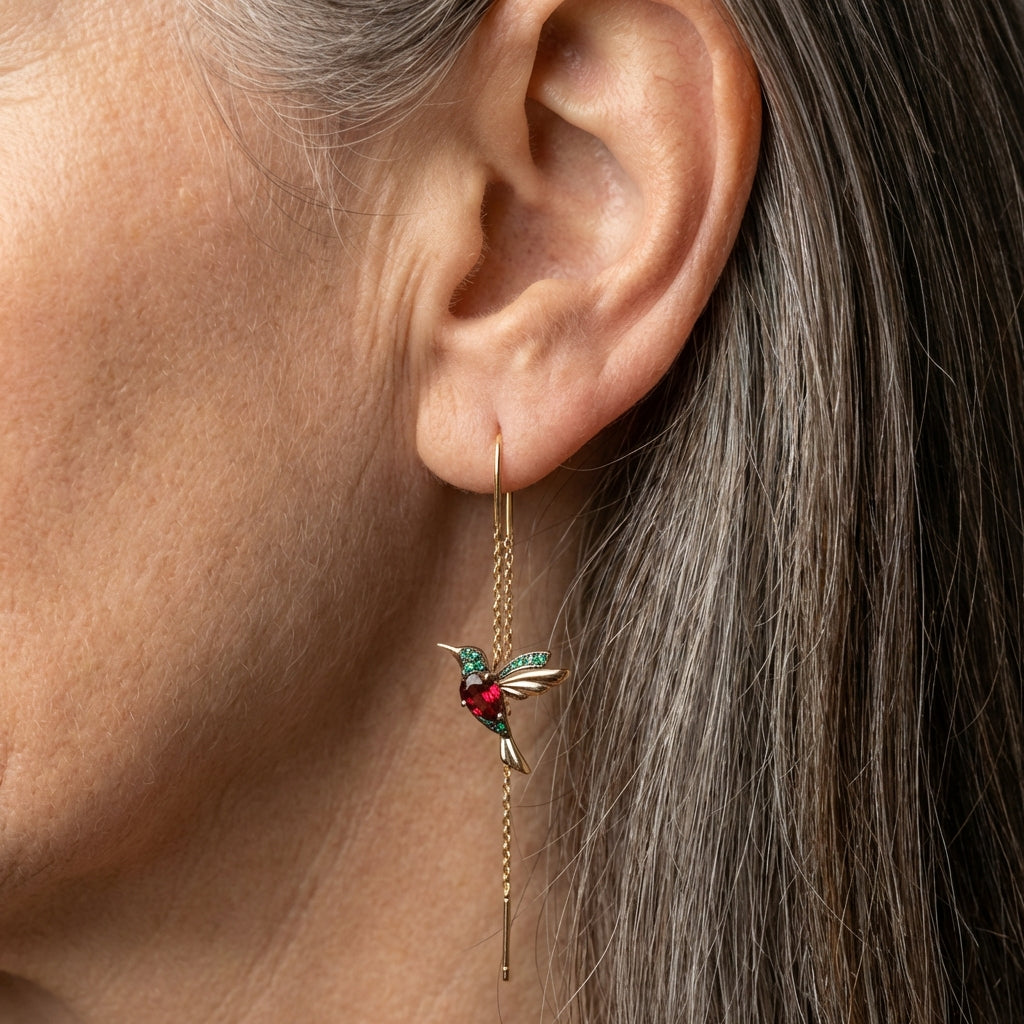 Elegant Sparkling Rhinestone Hummingbird Dangle Earrings