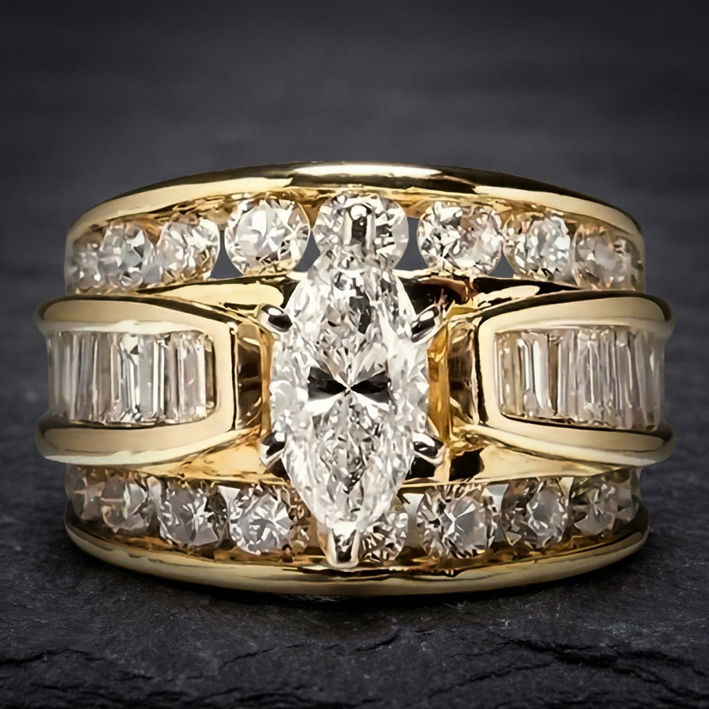 Elegant Three Row Diamond Ring 60849339