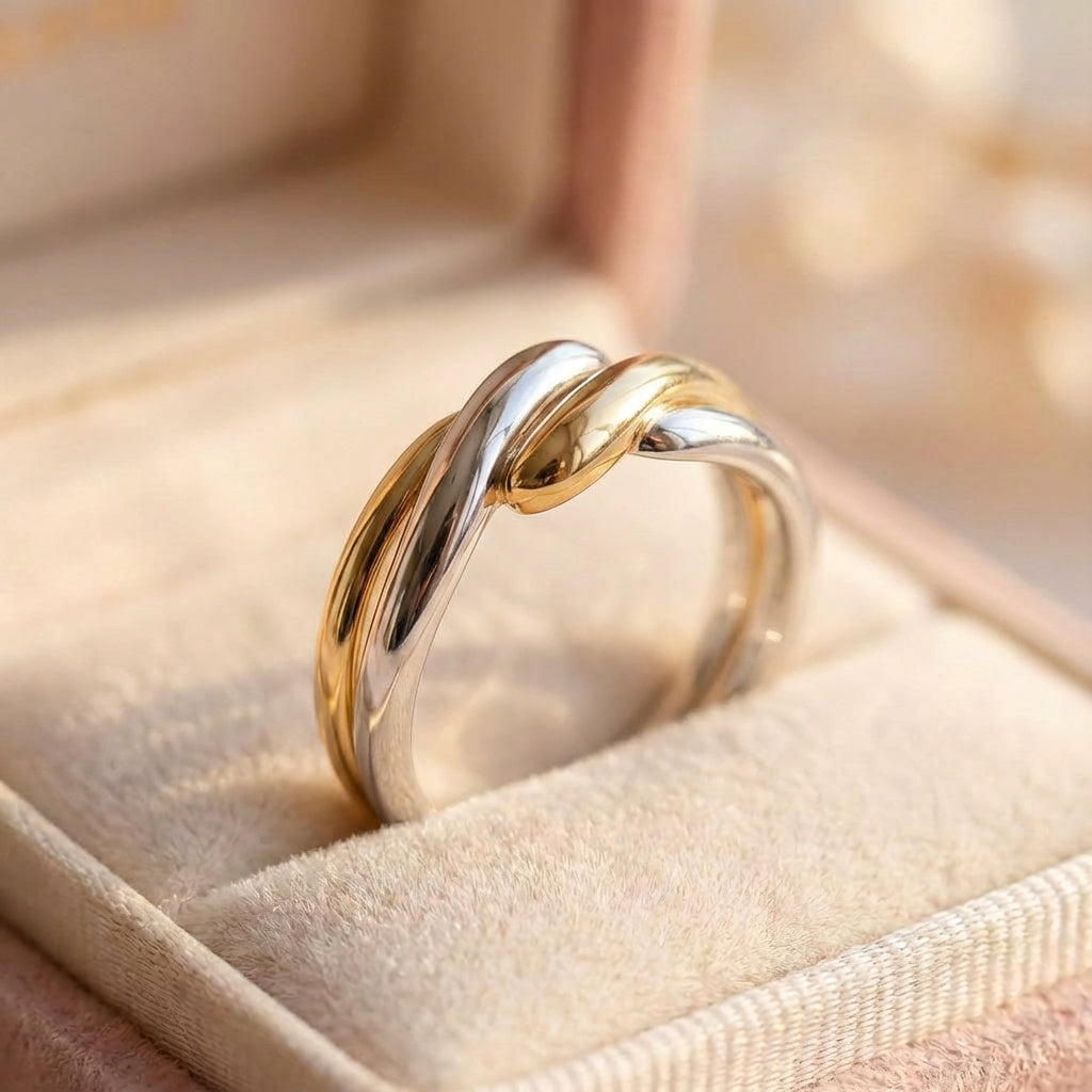Elegant Two Tone Twist Ring