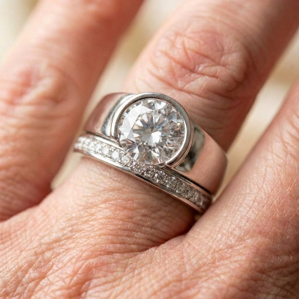 Elegant Wide Band Geometric Channel Set Ring