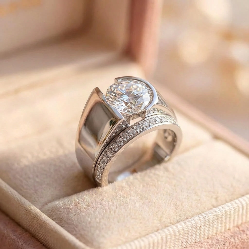 Elegant Wide Band Geometric Channel Set Ring