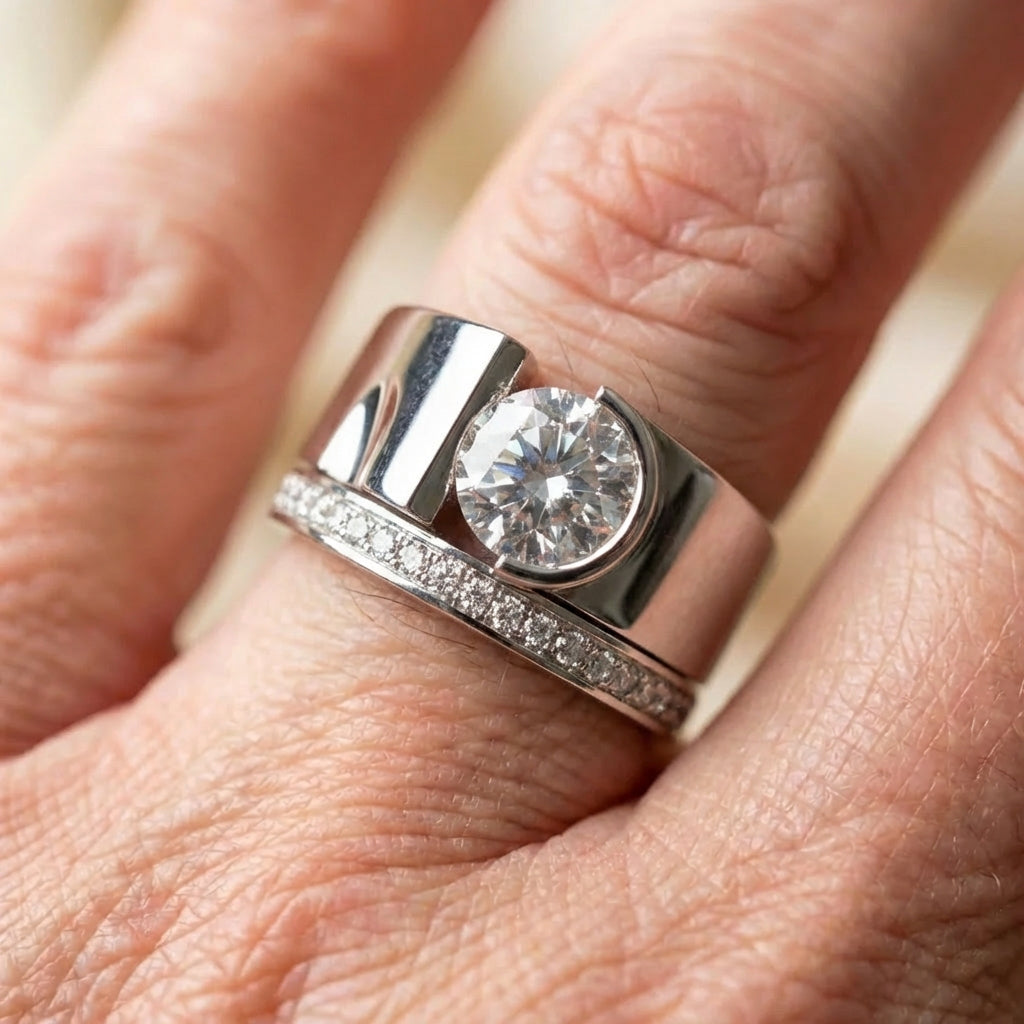 Elegant Wide Band Geometric Channel Set Ring