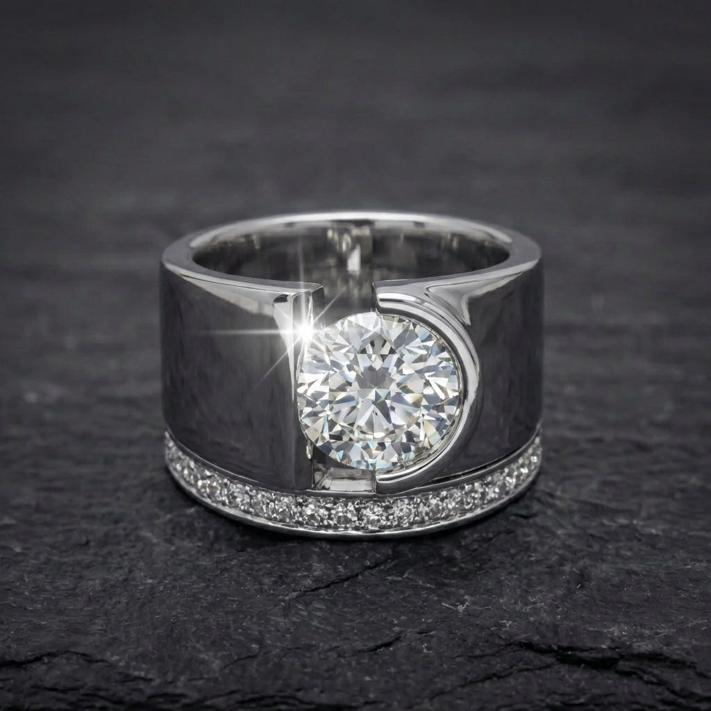 Elegant Wide Band Geometric Channel Set Ring
