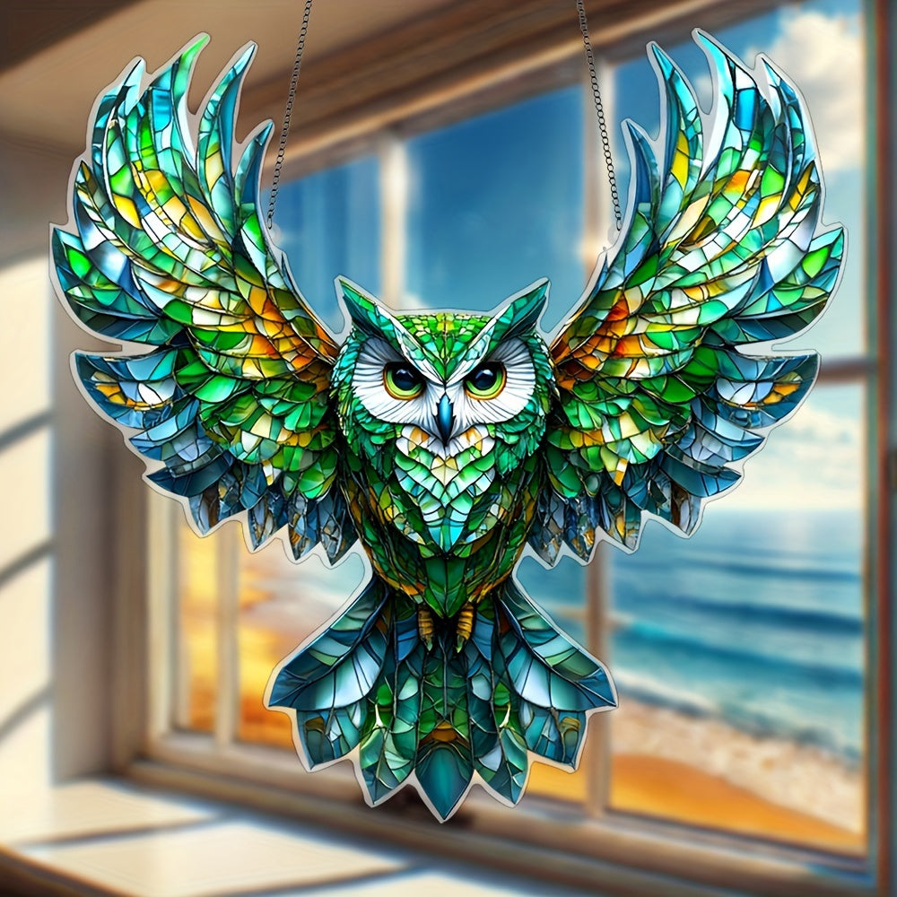 Emerald Owl Spread Wings Suncatcher