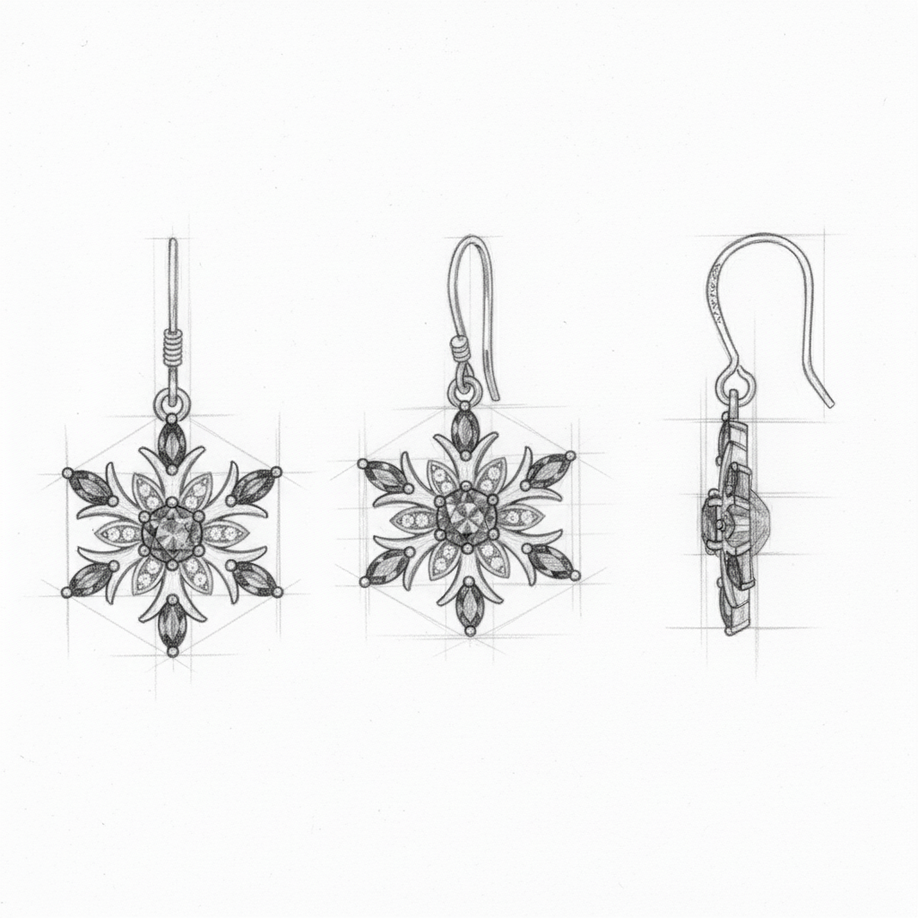 Exquisite White Blue Zircon Snowflake Earrings