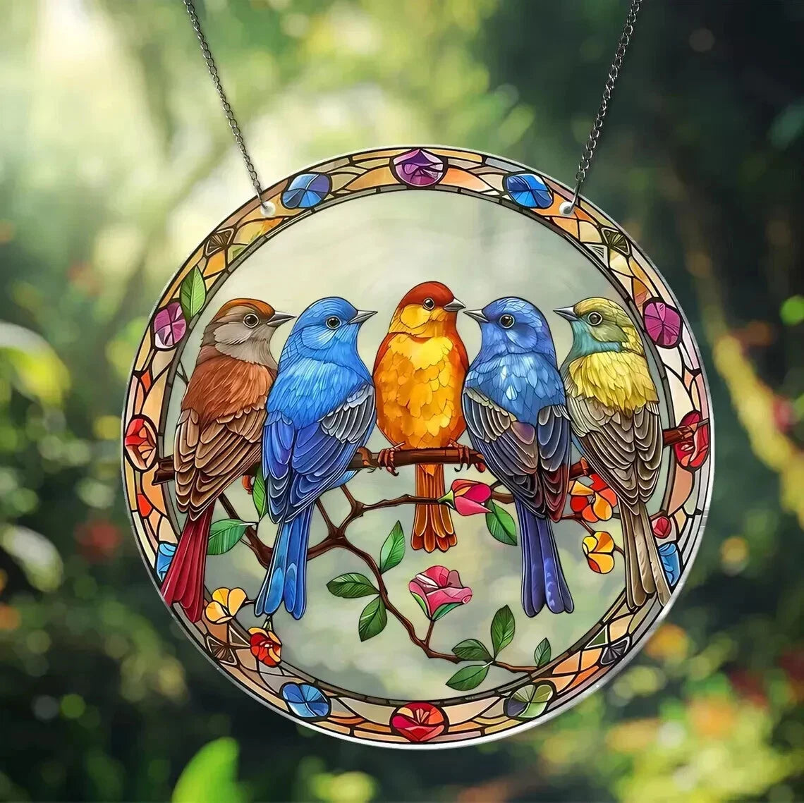Five Birds Flower Circle Suncatcher