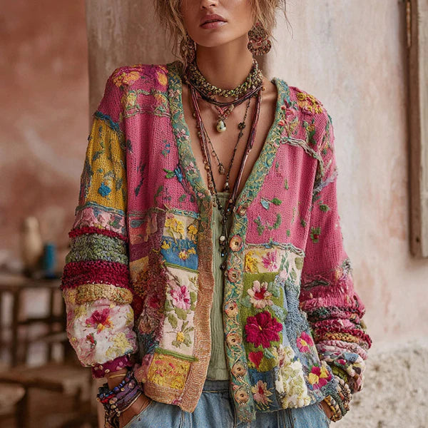 Floral Patchwork Embroidered Bomber Jacket