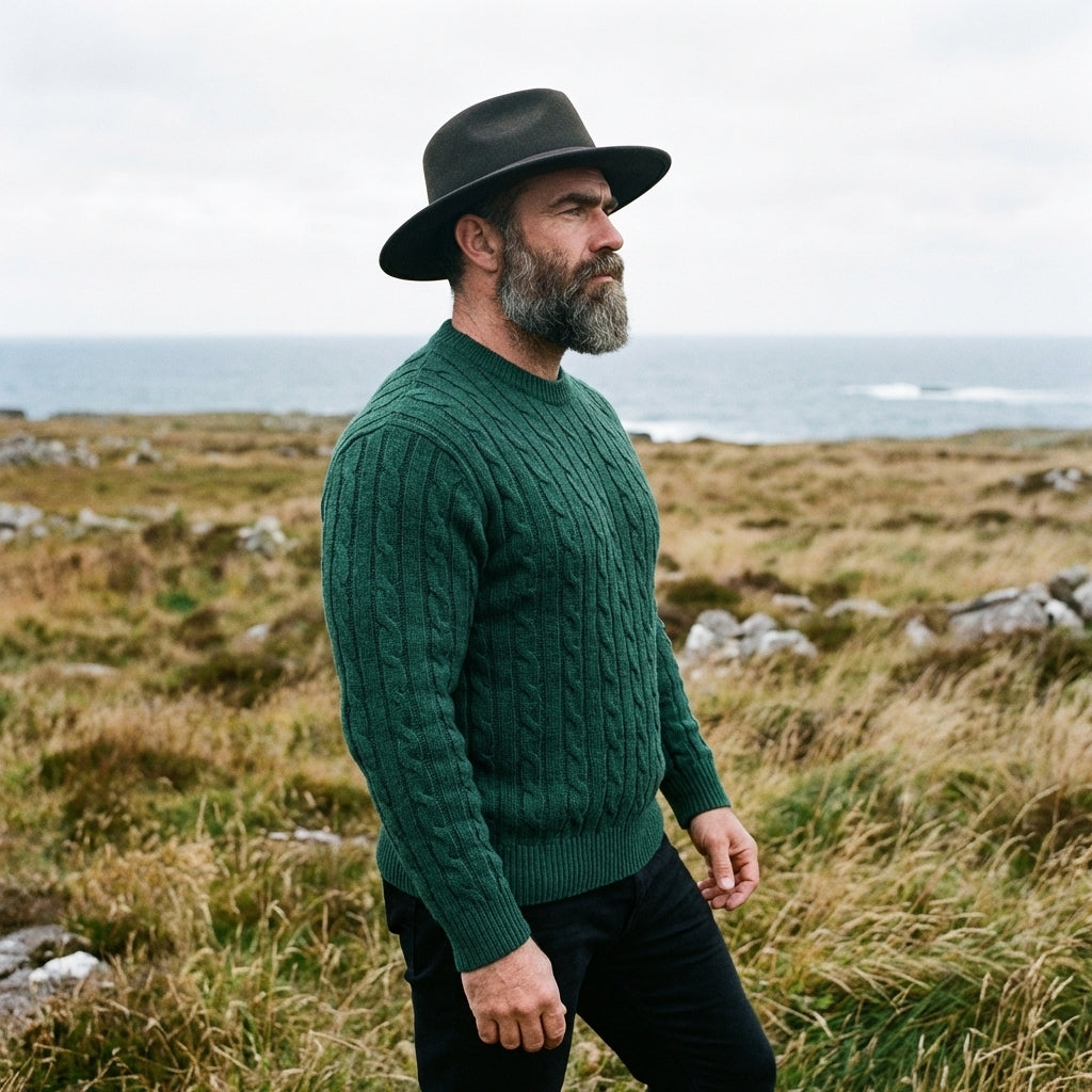 Forest Green Solid Cable Knit Crewneck