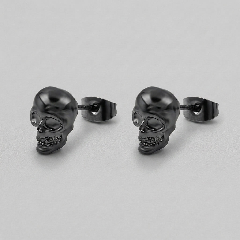 Onyx Skull Stud Earrings