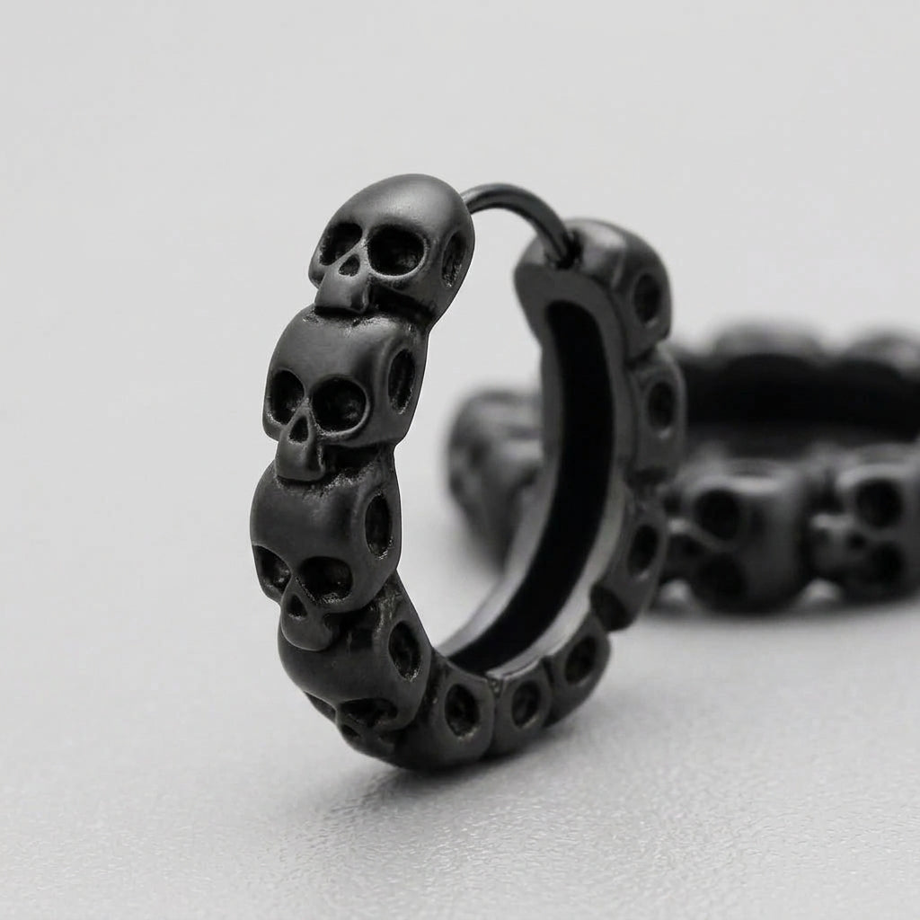 Stacked Skulls Huggie Hoops