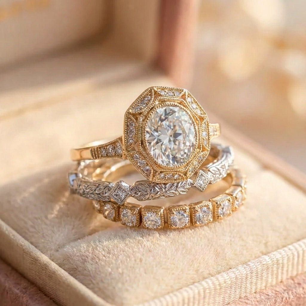 Vintage Crystal Ring Set