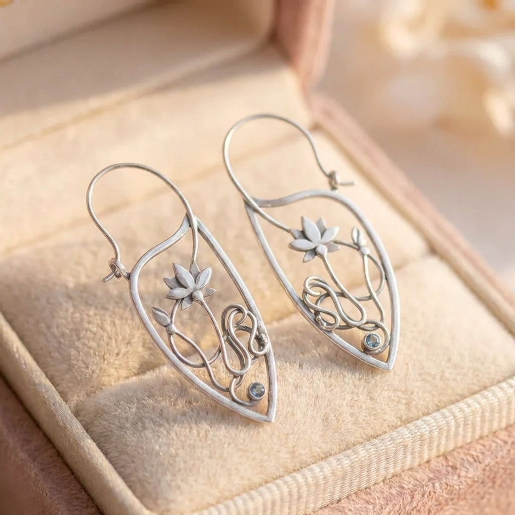 Vintage Lotus Flower Earrings