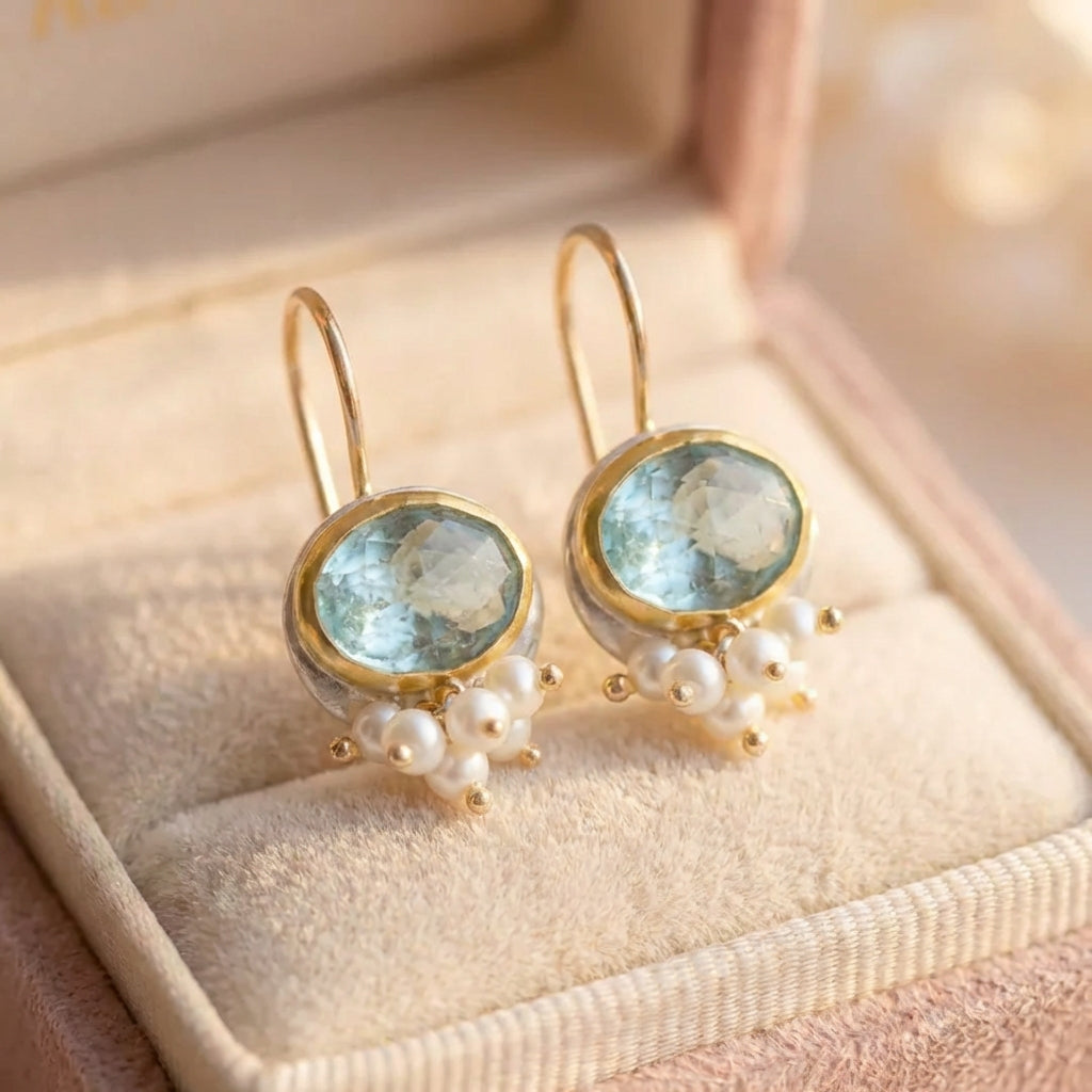 Elegant Blue Zircon Pearl Earrings