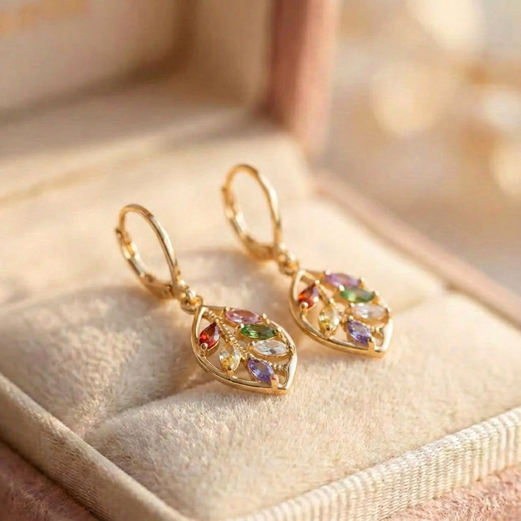 Elegant Multistone Leaf Earrings