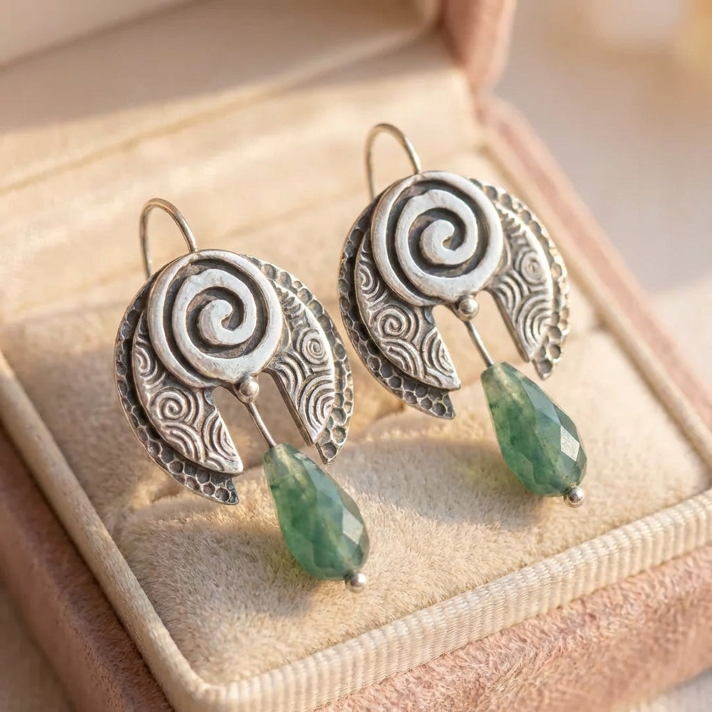 Vintage Green Dangling Stone Earrings