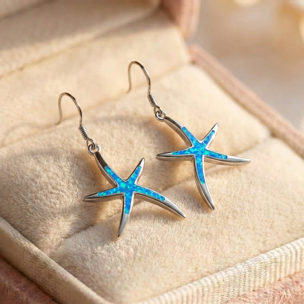 Starfish Earrings In Opal And Silver