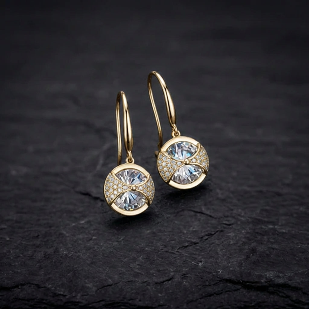 Gold Round Sparkle Drop Earrings