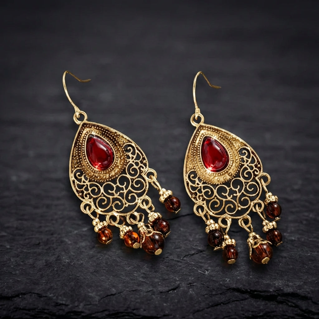 Vintage Red Teardrop Dangle Earrings