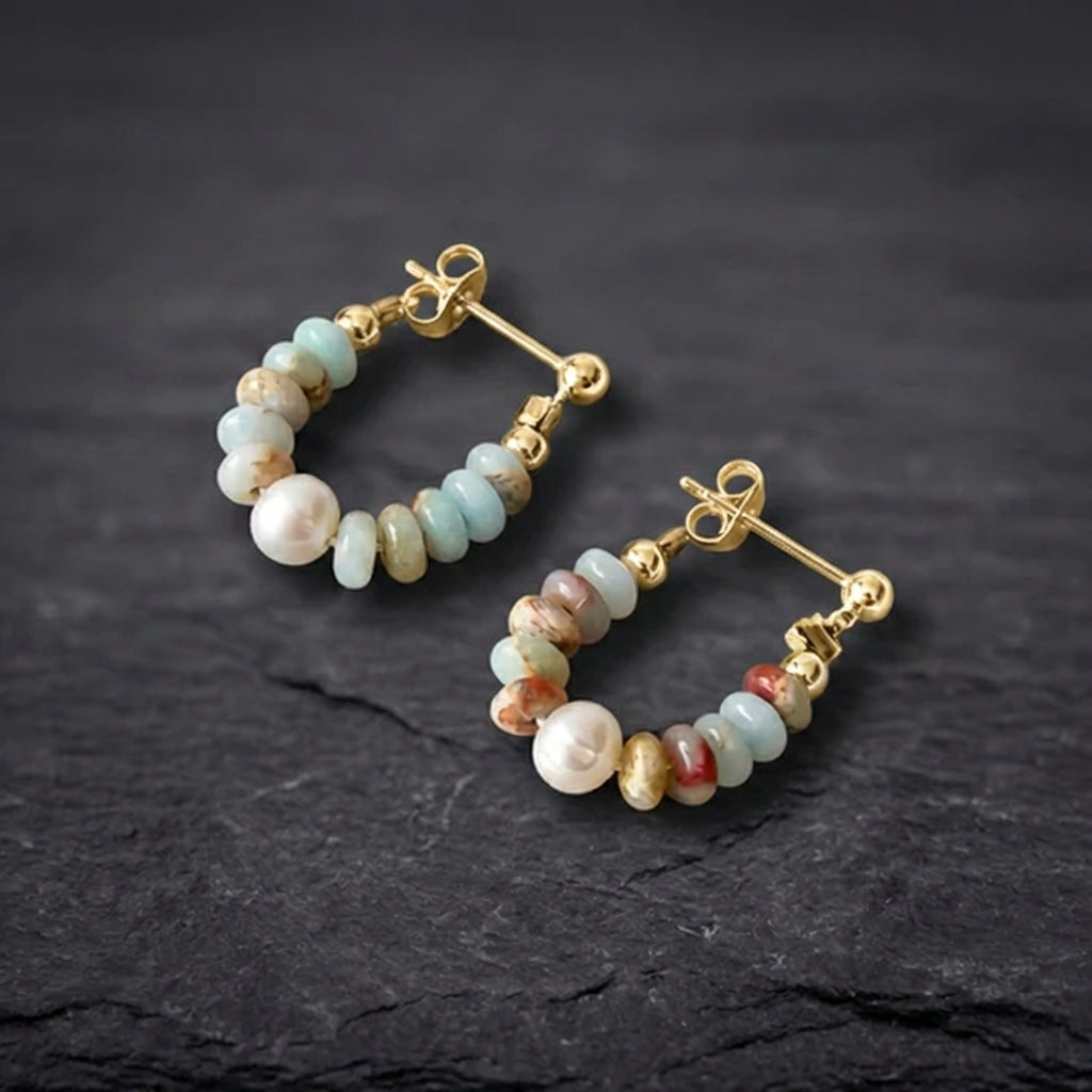 Natural Stone Beaded Pearl Earrings