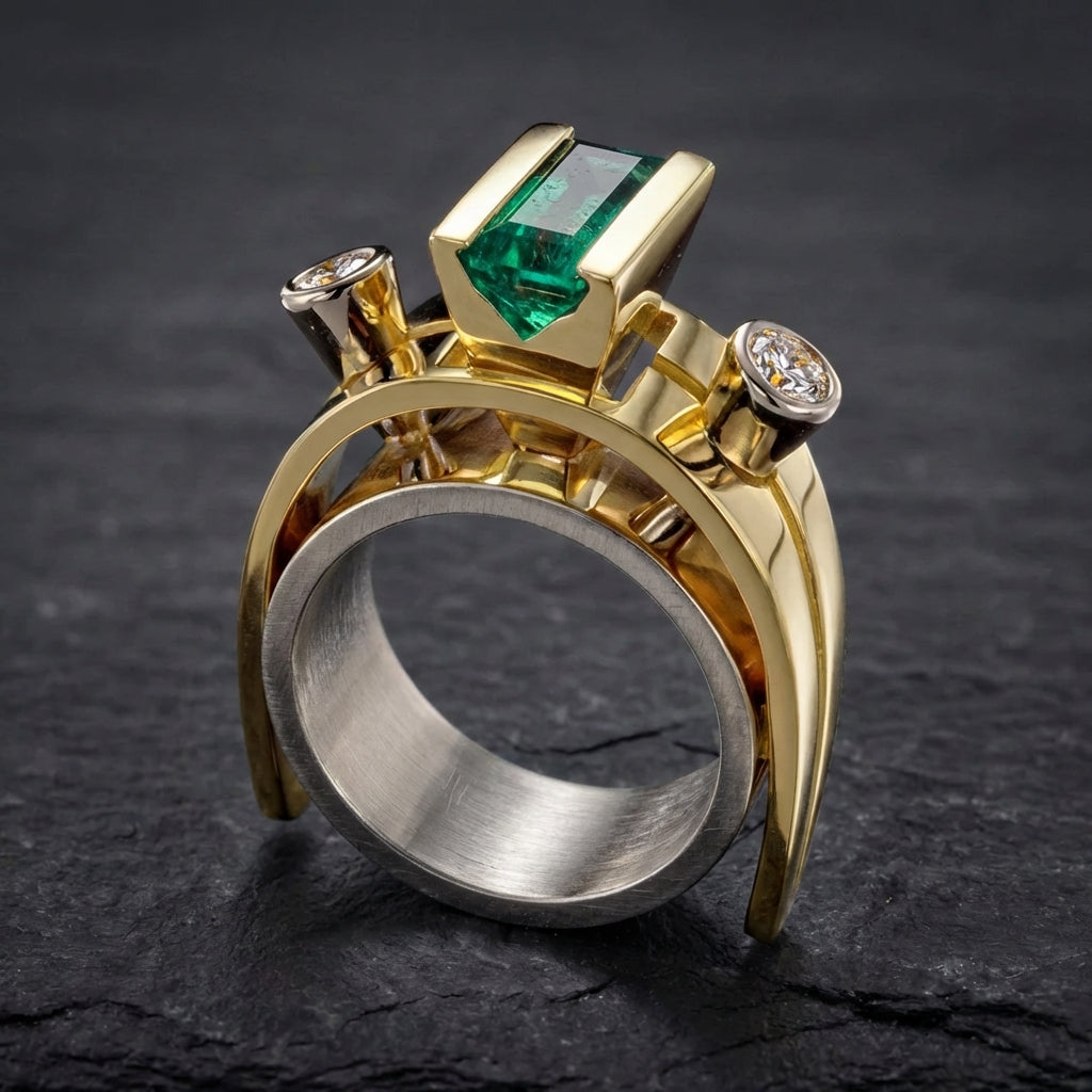 Vintage Gold Square Emerald Ring 52527357