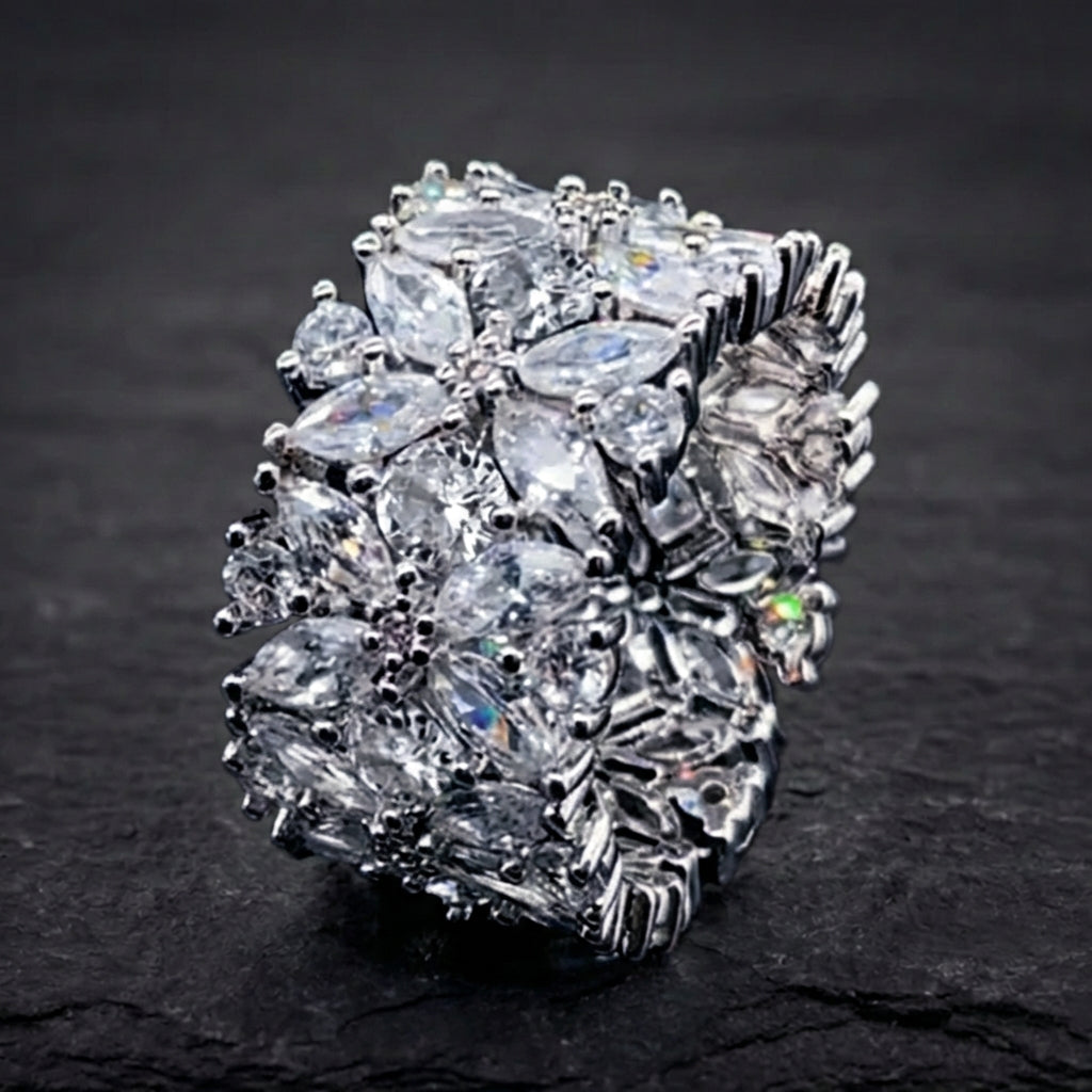 Elegant Crystal Flower Ring 35516055