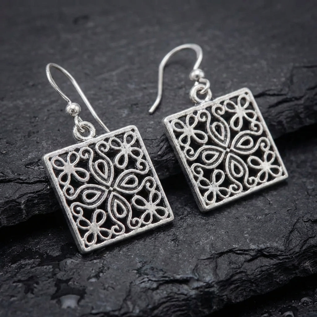 Vintage Silver Square Earrings 48895667