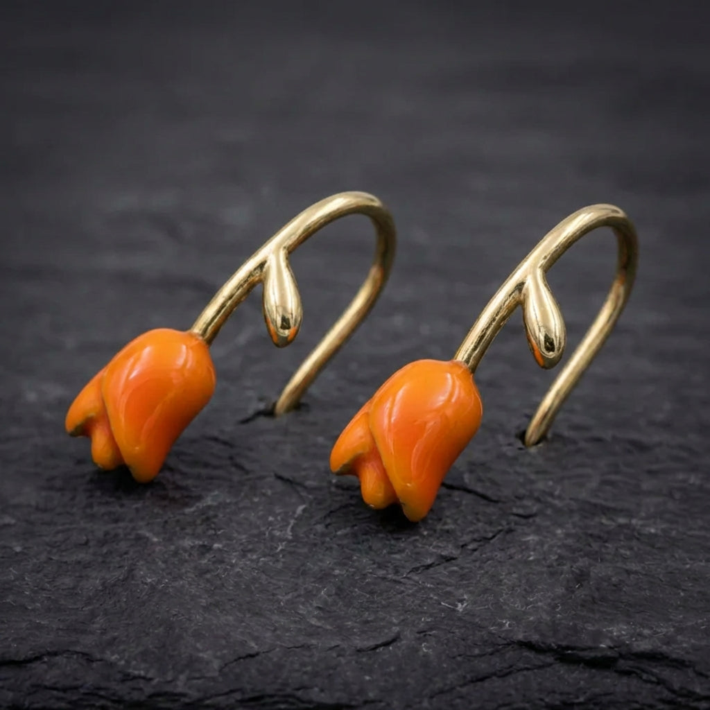 Vintage Orange Flower Earrings 71552205